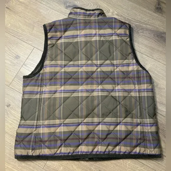 Lauren Ralph Lauren Vintage 90s Reversible Vest Plaid Brown Corduroy Zip Front L - Picture 3 of 6